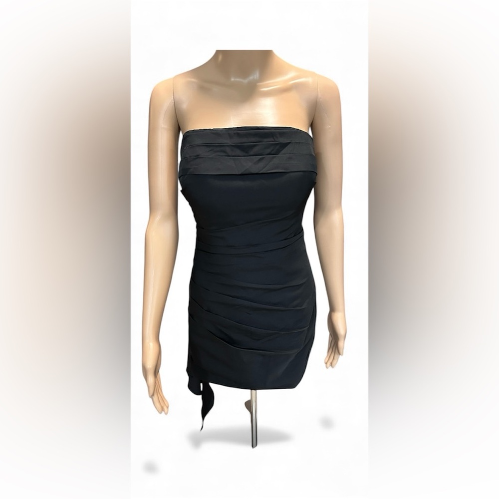 Holiday party black mini dress with side sash & lace-up back size 6
